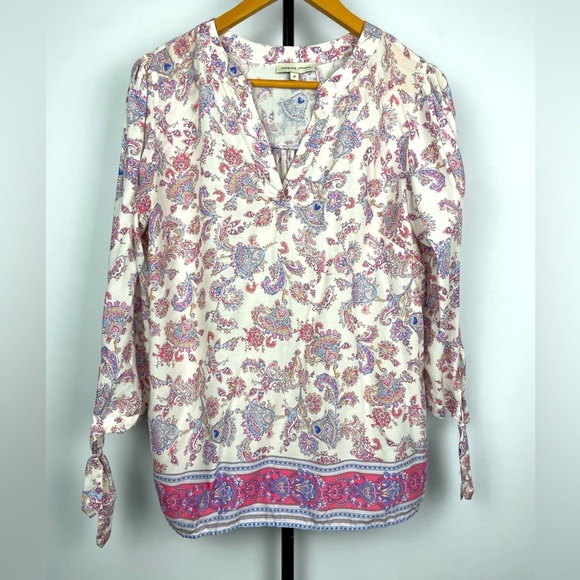 Adrienne Vittadini Multicolor Paisley Floral 3/4 Sleeve Boho Blouse - Picture 1 of 7